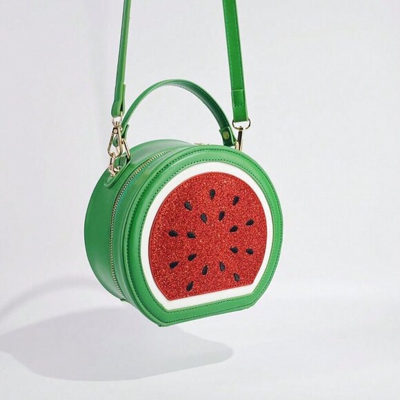 Green Cute Women's Street-Style Y2k Funny Watermelon Shaped Crossbody Bag - Picture 2 of 11